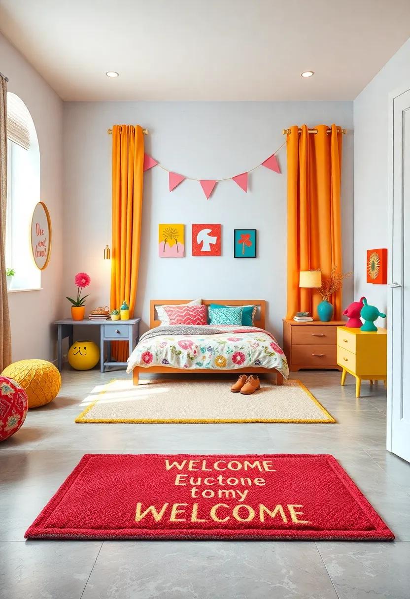 Colorful Door Mats with Welcome Messages in Child-Friendly Fonts Setting the Tone