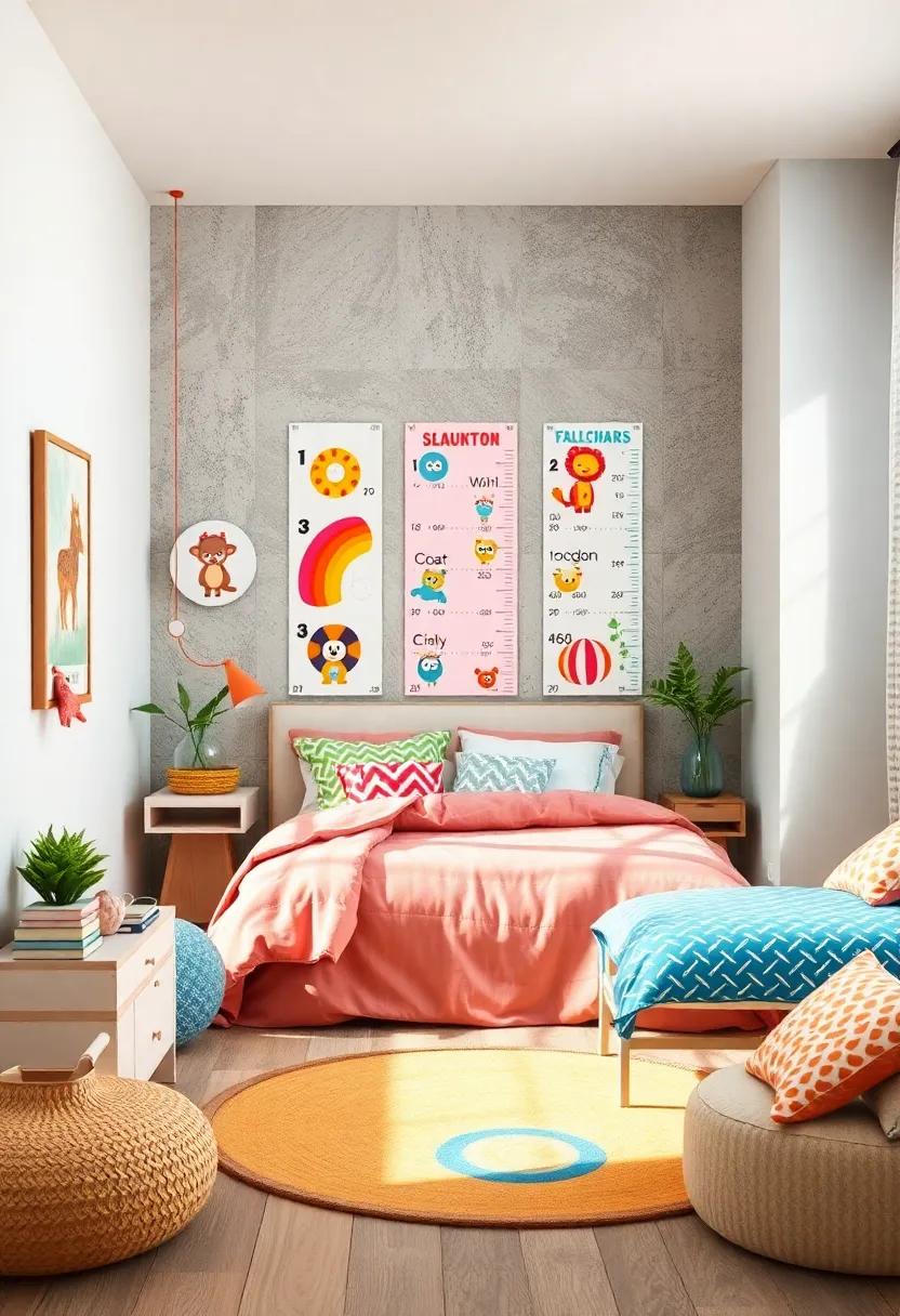 Vibrant Growth Charts Featuring Cartoon Animals and Playful Fonts Marking Milestones