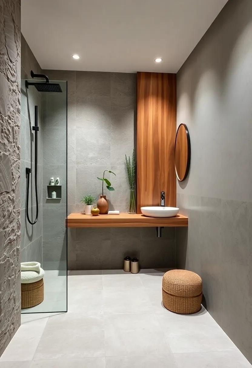 A Natural Shower Niche: Construct a wooden shower niche for storing ⁢toiletries in a sleek, organized manner