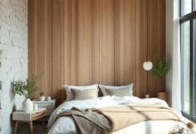 Serene Scandinavian Nature Bedroom: Minimalist Wood and White Harmony