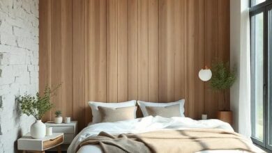 Serene Scandinavian Nature Bedroom: Minimalist Wood and White Harmony