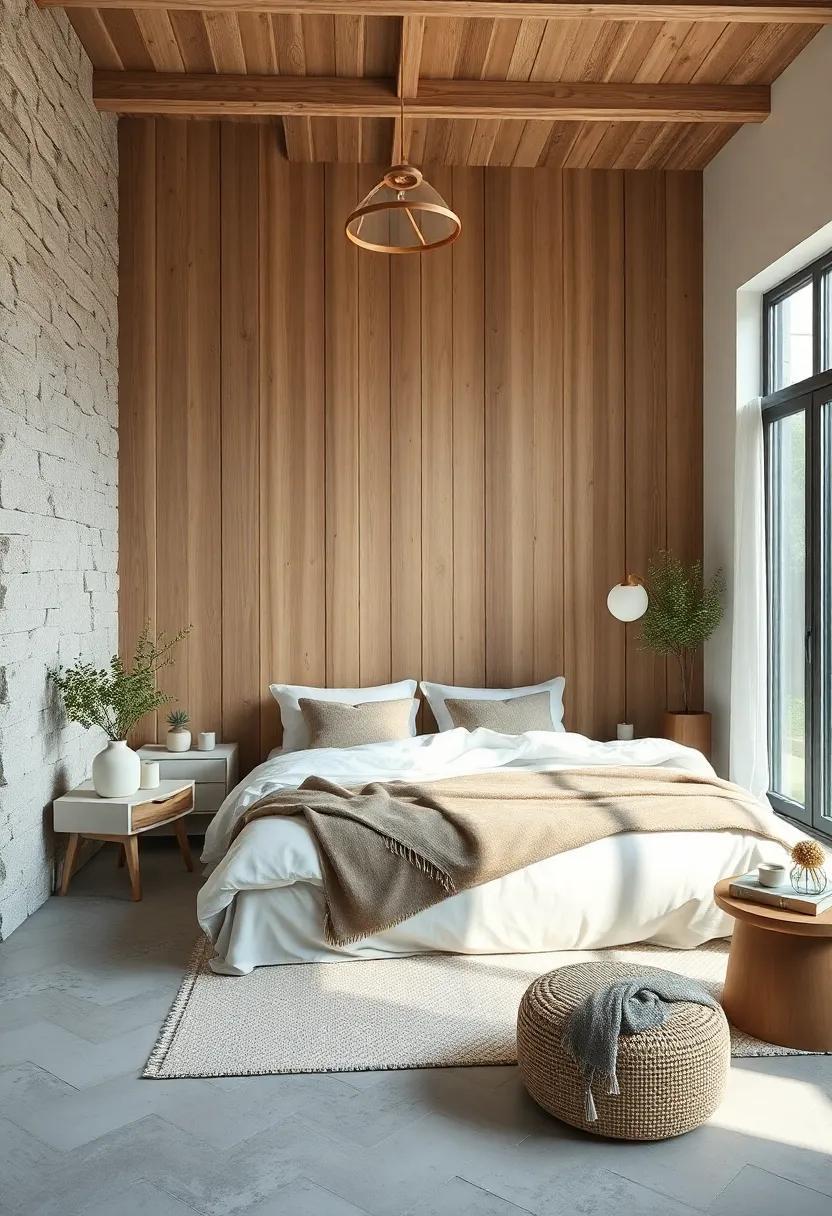 Serene Scandinavian Nature Bedroom: Minimalist Wood and White Harmony