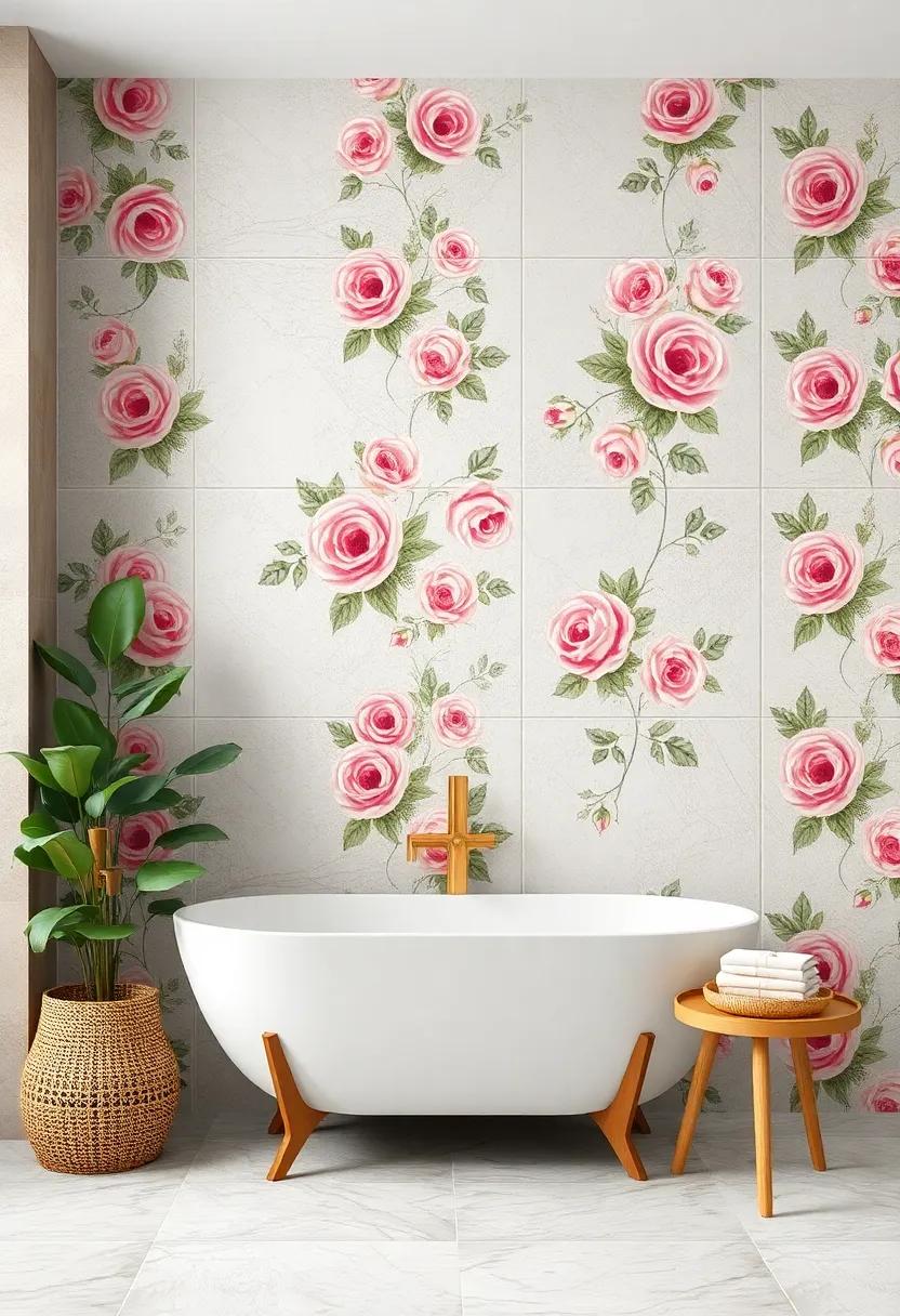 Enchanting Blooms:‌ Explore tiles ‌adorned with delicate ⁤roses ⁤in pastel hues, creating a soft, romantic atmosphere that brings tranquility to your bathroom retreat