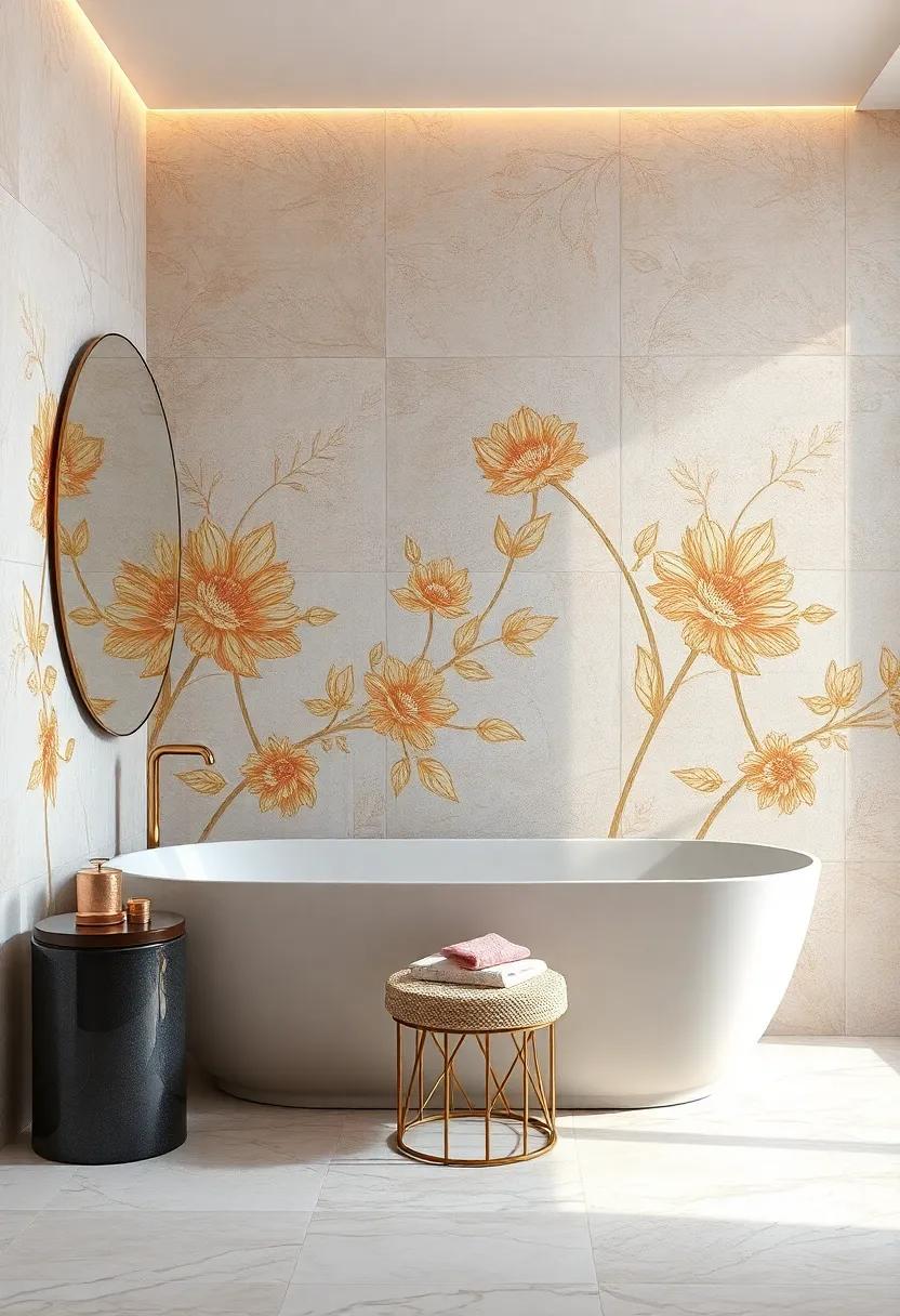 Gilded Floral Accents: Explore luxurious tiles with⁢ gilded⁤ floral designs that⁣ add glamour and opulence, perfect for a high-end bathroom⁤ makeover