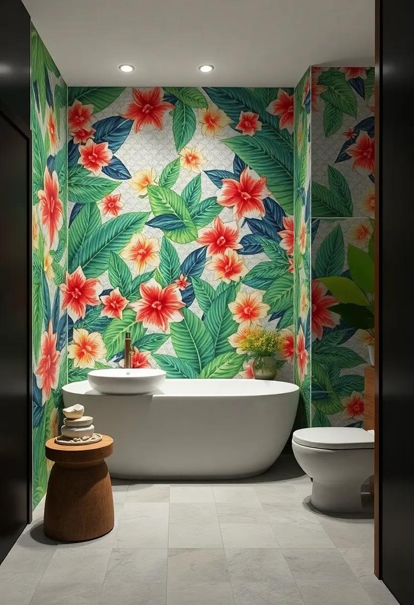 Bold Tropical Prints:⁤ Make a ⁣statement ⁣with oversized, bold tropical floral tiles that ⁢turn your bathroom into a luxurious ‌getaway right⁣ at home
