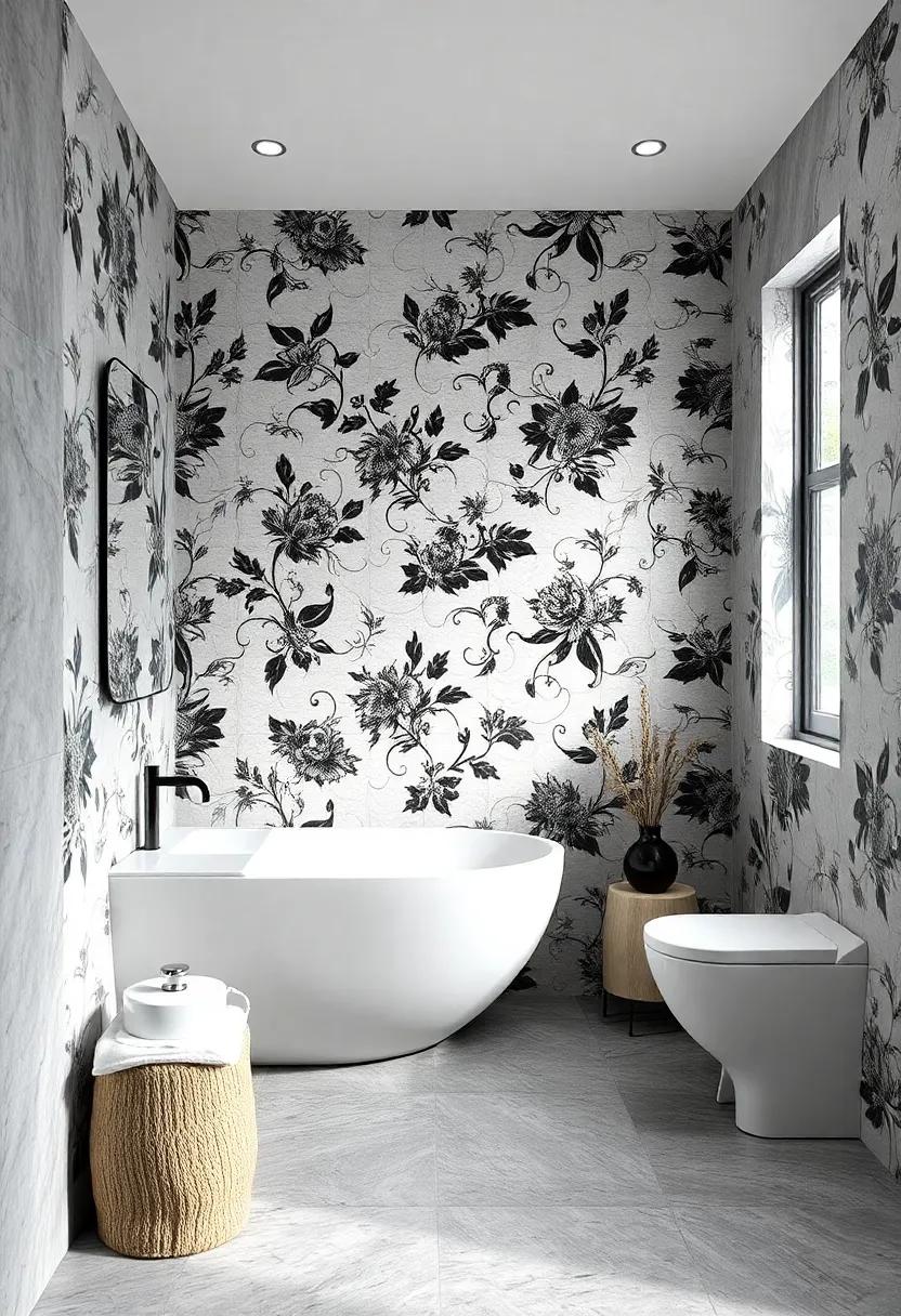 Monochrome Elegance: Opt for sophisticated black-and-white floral patterns that add a chic ⁣touch to ‌your ⁣bathroom,allowing for‌ versatility while maintaining ‍style