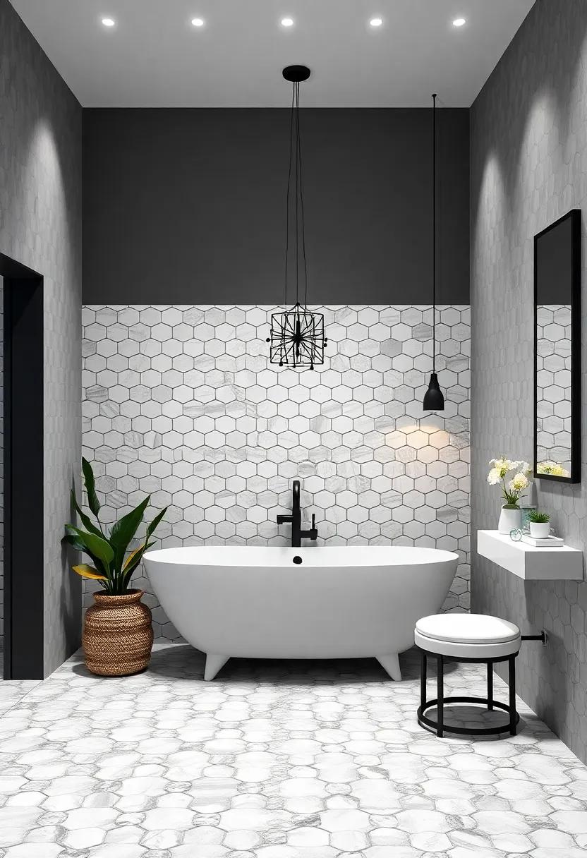 Bright White Hexagonal Tiles With Black Grout Lines Adding Subtle Contrast And Depth