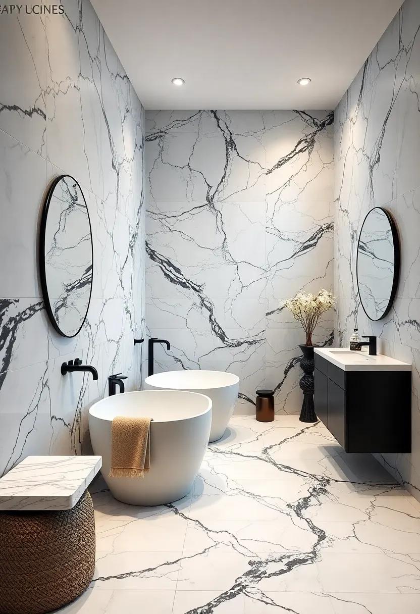 Chic Black And White Marble Tiles Creating A Timeless Bathroom Ambiance With Modern Fixtures