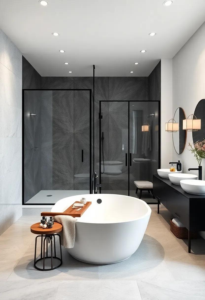 Crisp White Bathtubs Surrounded By Black Frameless Glass Shower Enclosures For Contrast