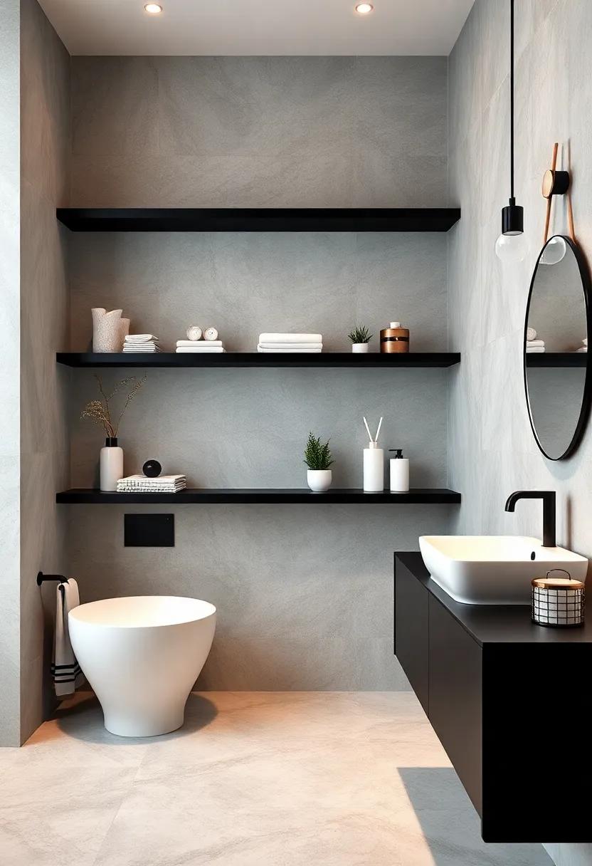 Minimalist Floating Black Shelves With White Bathroom Essentials For Clean, Modern Styling