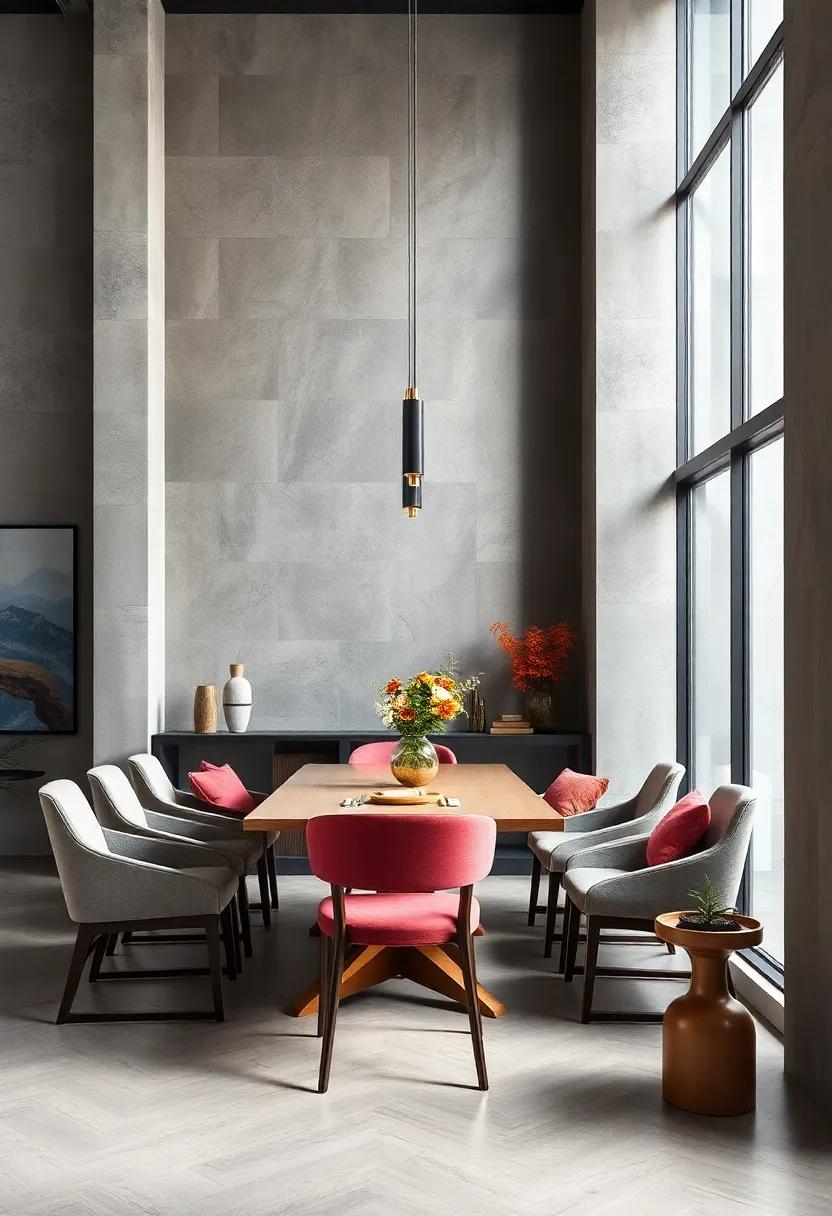 Contemporary Concrete Finishes Offering an Industrial Edge with a Smooth Dining Wall Feel