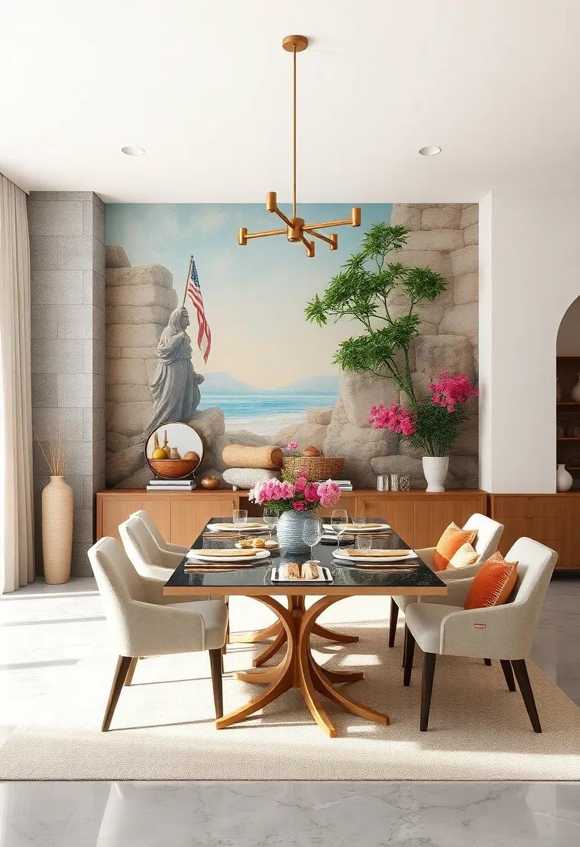 Hand-Painted Artistic Scenes Evoking Serenity and Creativity on Your Dining Accent Wall
