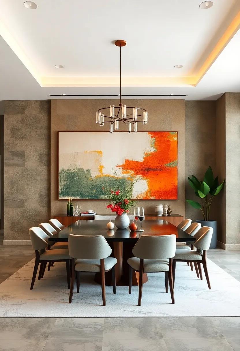 Large-Scale Abstract Art That Serves as a Striking Focal Point in Your Dining Room