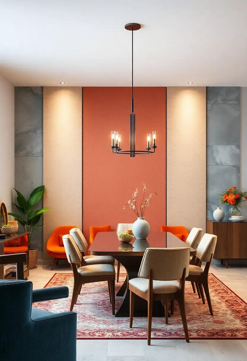 Layered Fabric Panels Providing Warmth, Color, and a Cozy Feel Behind Dining Furniture