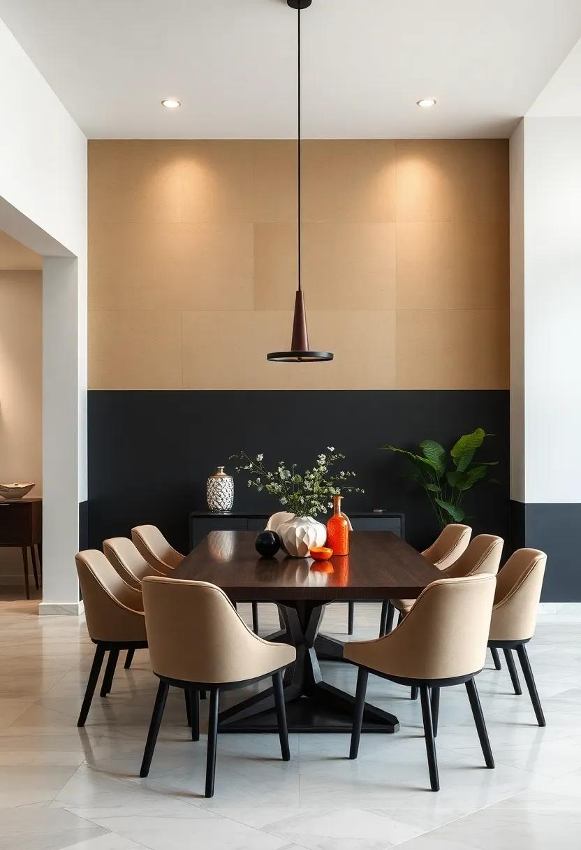 Monochrome Contrast Walls Emphasizing Minimalist Style while Elevating Dining Decor