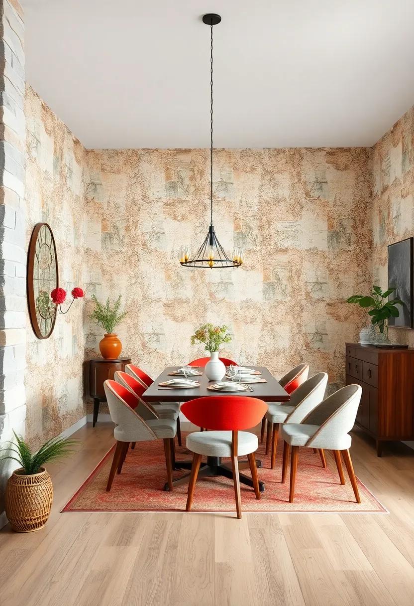 Vintage Wallpaper Patterns Creating Nostalgic Vibes Paired with Modern Dining Decor