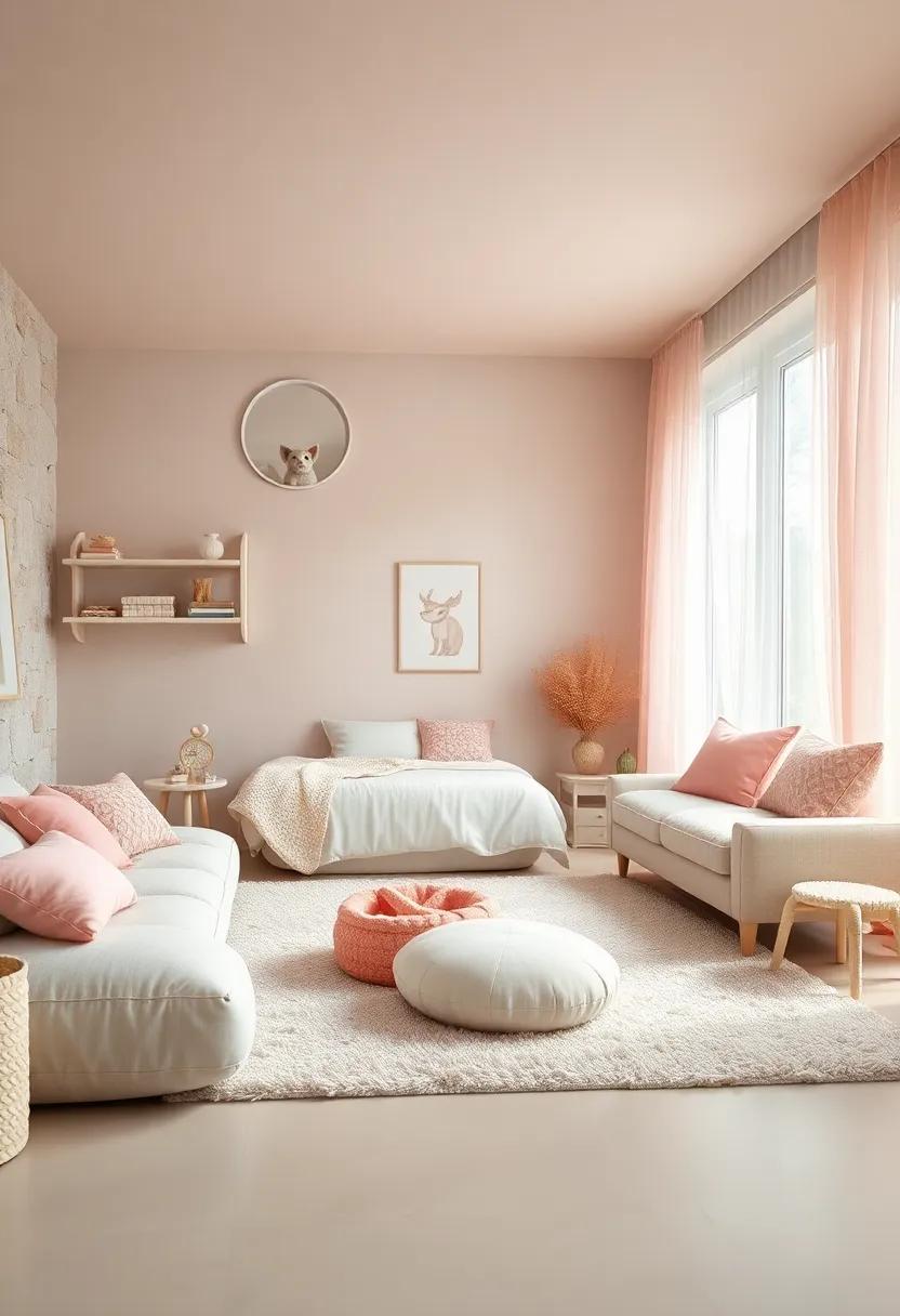 Blush Toned Rugs with Plush Textures Defining Cozy Play Areas Full of Gentle Comfort and Pastel Hues