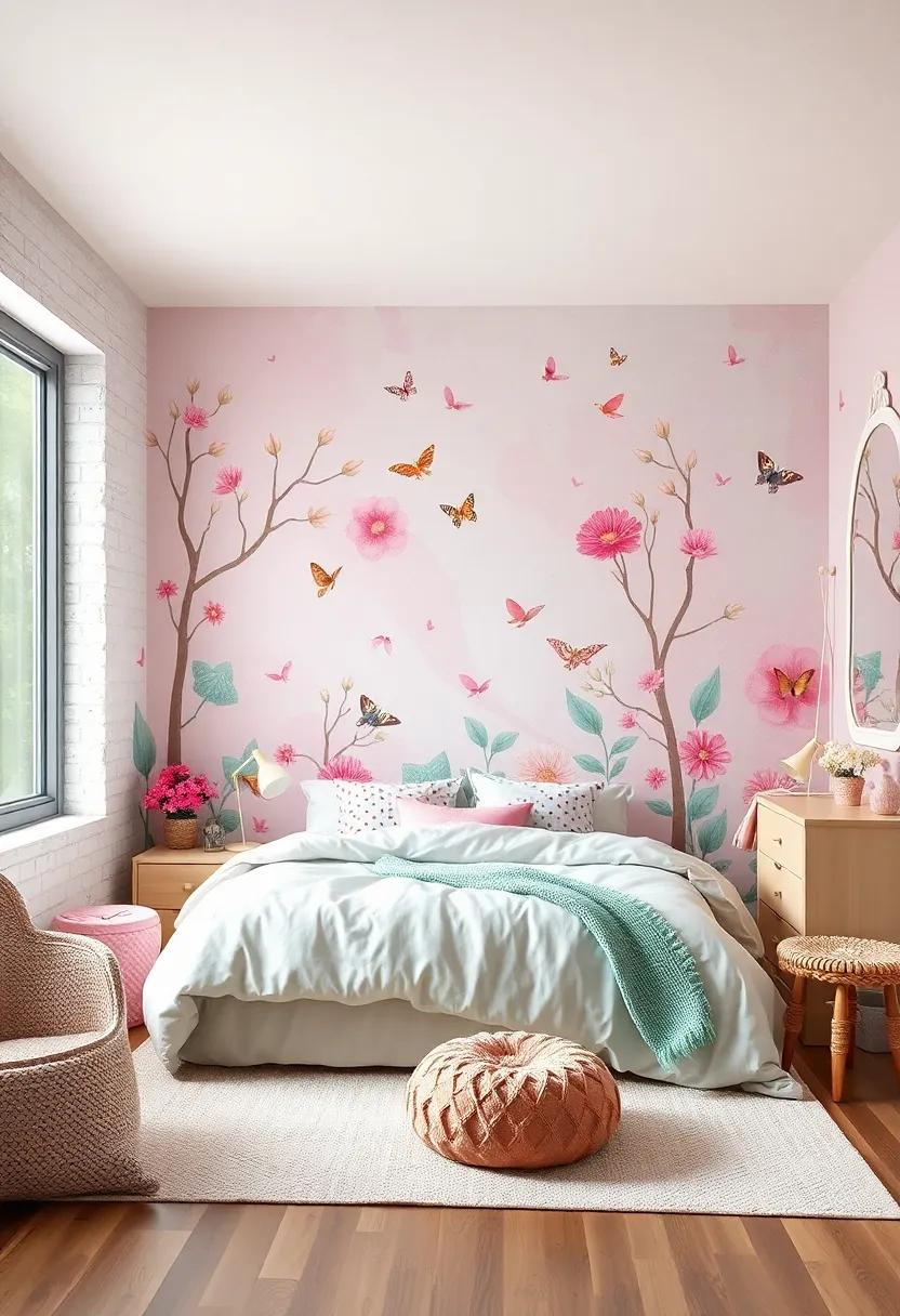 Whimsical Pastel Wall Murals Featuring Enchanted Gardens and Dreamy Creatures for Creative Exploration