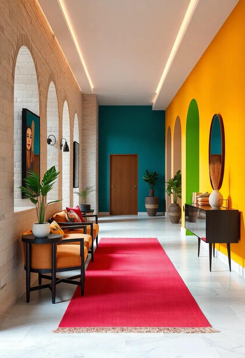 Bold Color Blocking Techniques Highlighting Contrasting Walls and Unique Floor Runners