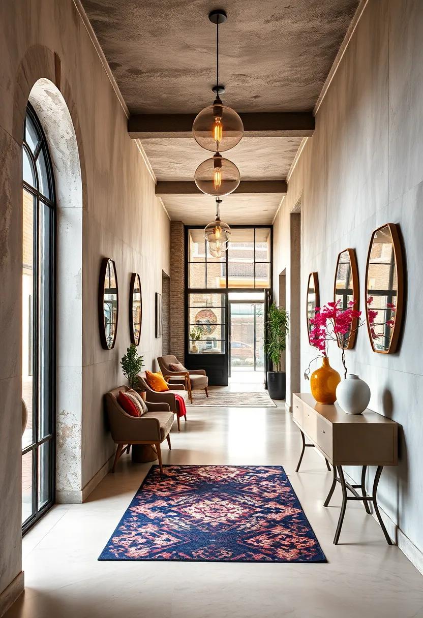 Fusion of Industrial and Luxe Glam Features in a Hallway with Edgy and Elegant Details