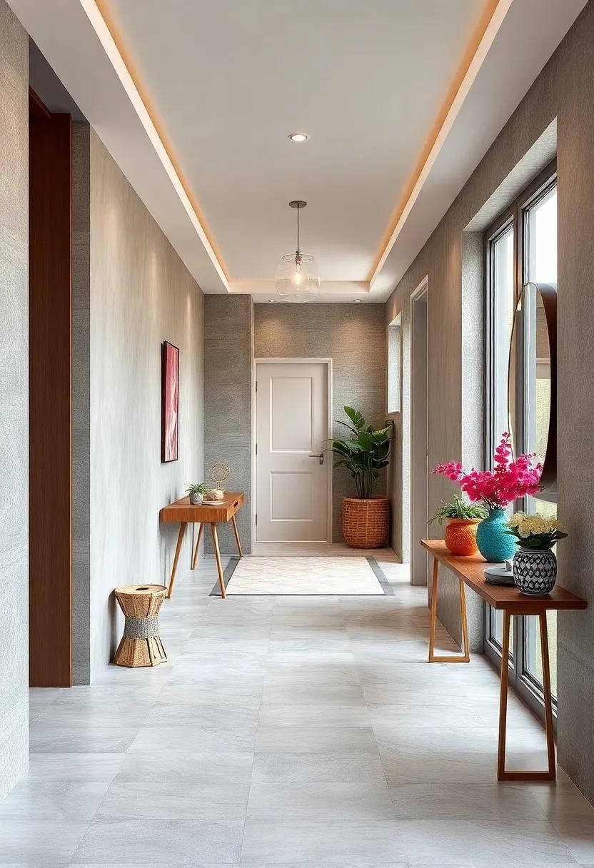 Playful Use of Graphic Tiles and Colorful Accessories to Energize Narrow Hallways