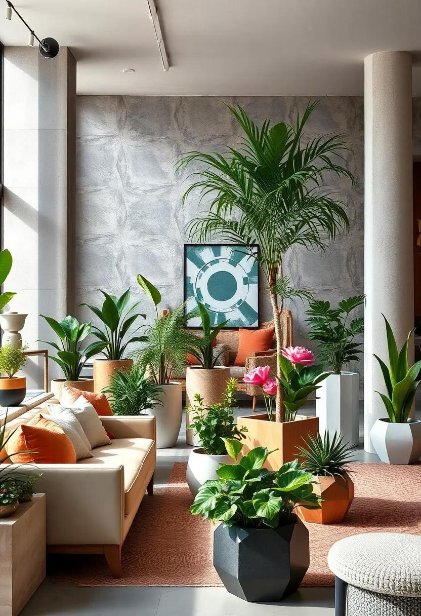 Boho Inspired Natural Plant Arrangements Juxtaposed with Eclectic Geometric Planters in Urban Spaces