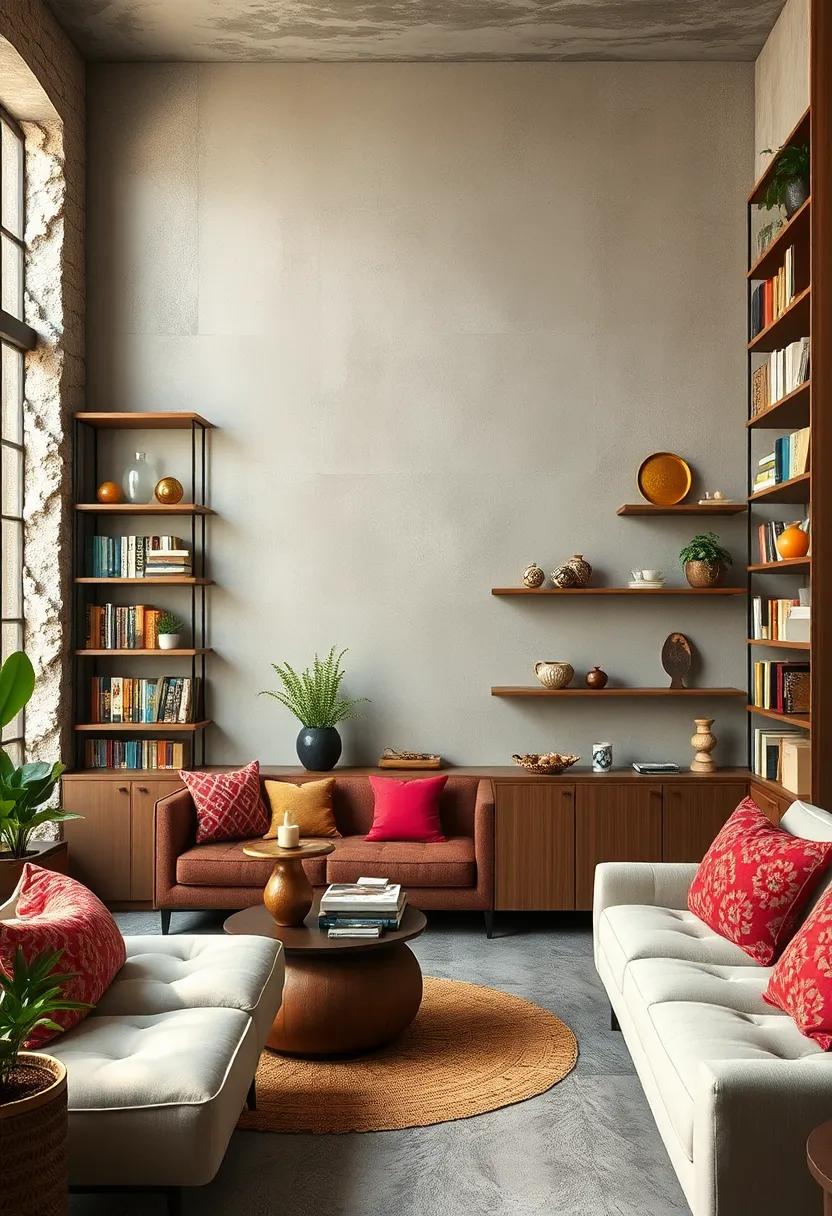 Curated Bookshelves Displaying Eclectic Novelties Interspersed with Boho Trinket Collections