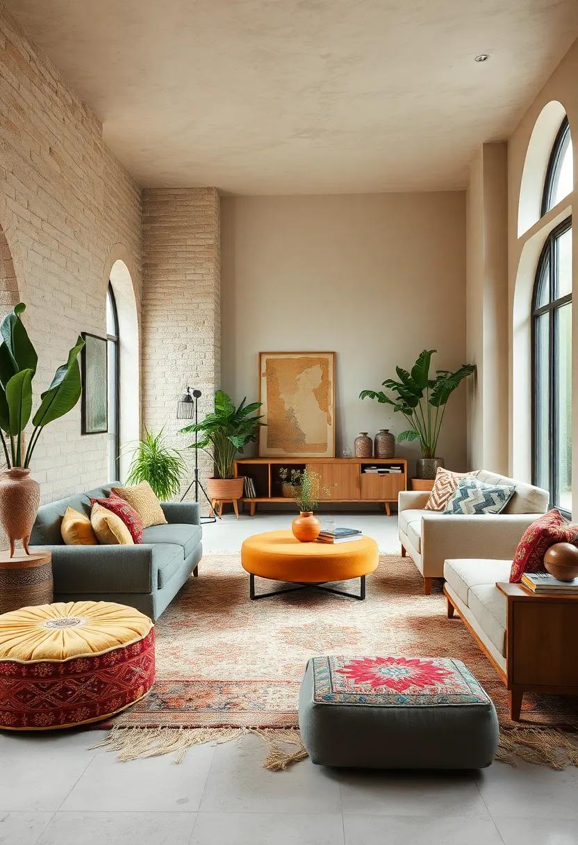 Distinctive Eclectic Ottoman Styles Paired with Handwoven Boho Rugs for Layered Comfort
