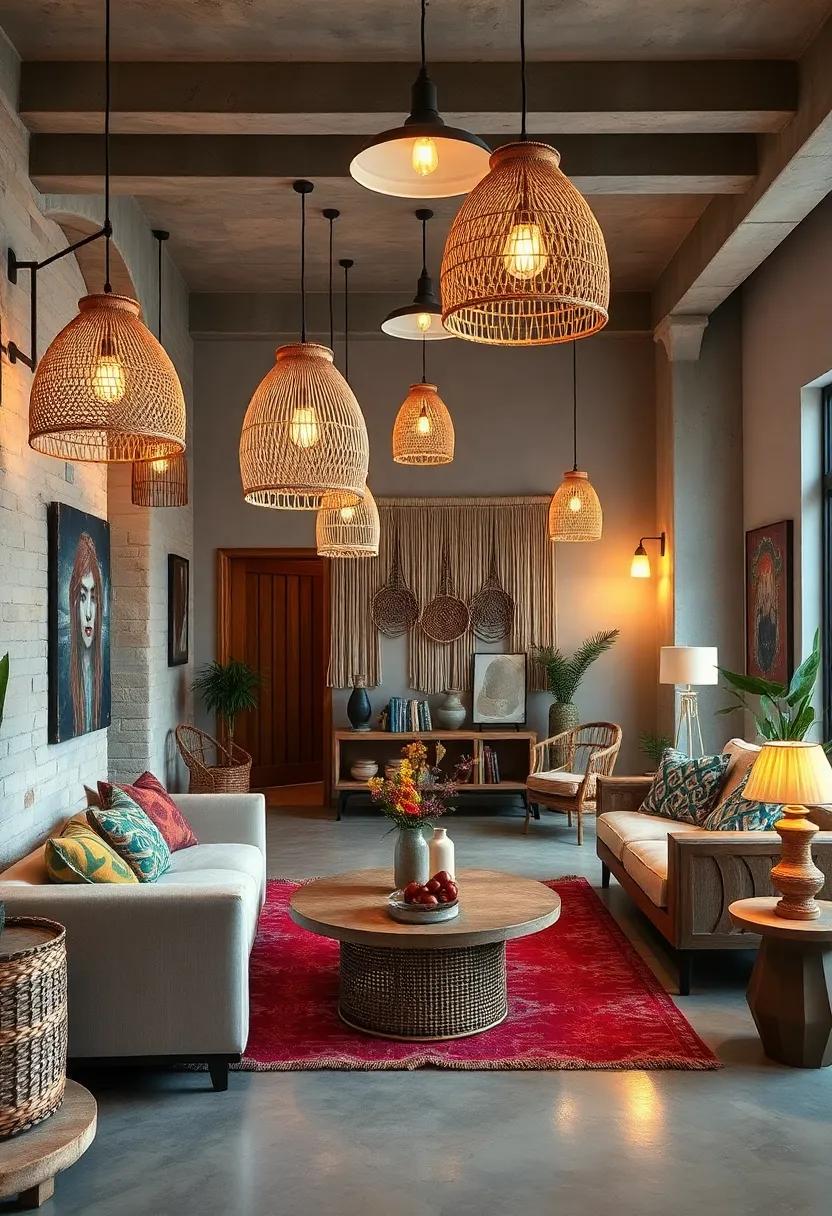 Eclectic Lighting Fixtures Blended with Boho Macramé Shades to Create Soft Inviting Glows