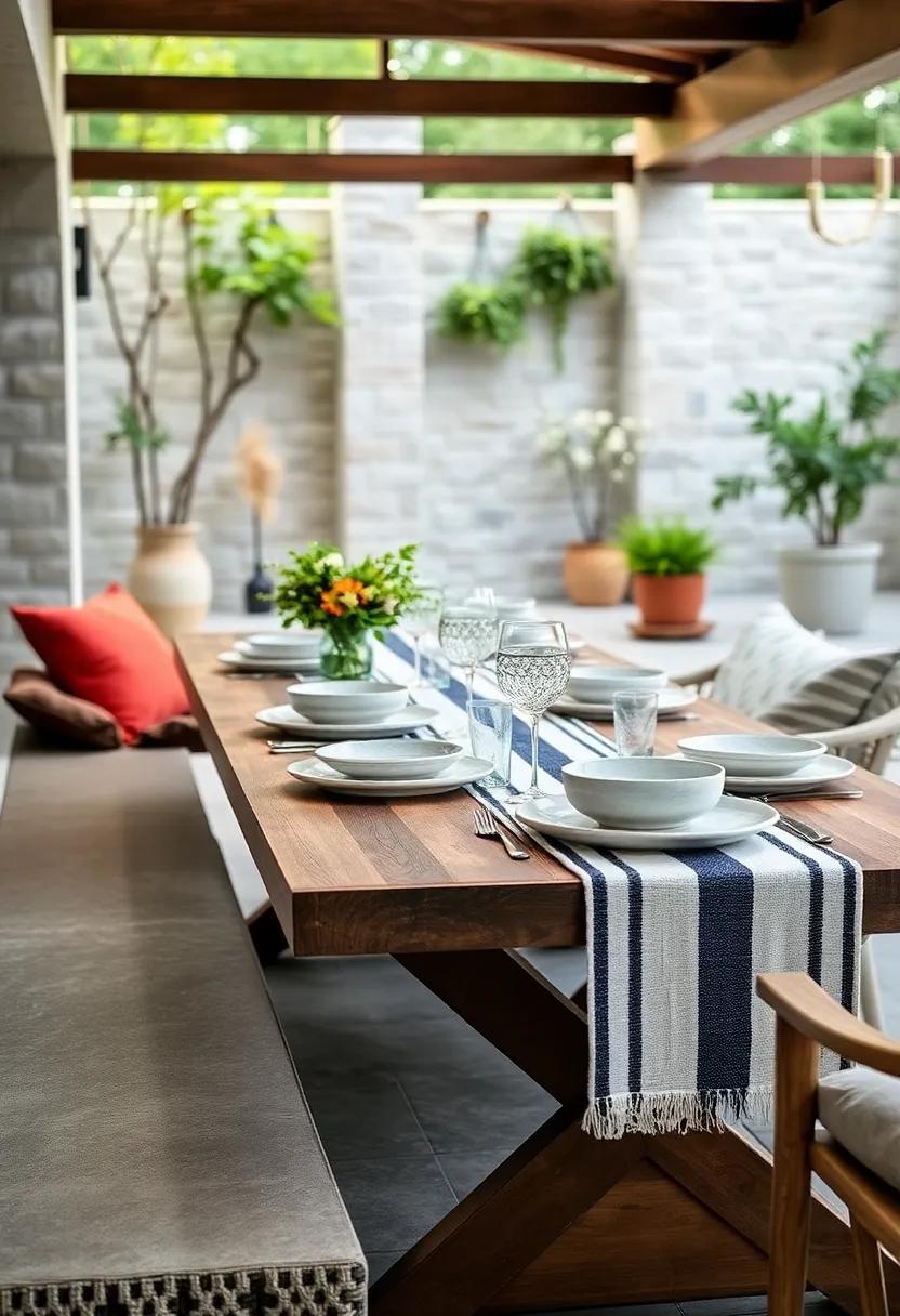 Create an inviting outdoor setting by⁤ using⁢ a⁣ striped cotton runner alongside casual stoneware, perfect ⁤for summer gatherings