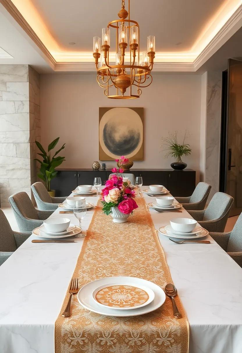 Introduce metallic accents ⁣with a gold or silver embroidered ⁣runner ⁣that complements fine​ china and creates a chic atmosphere