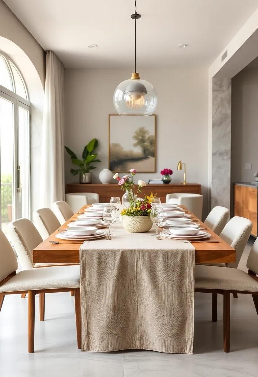 Create⁣ a simple, ⁢yet chic look⁣ with a solid colored⁤ runner and ​clean, curved​ dinnerware that ‌speaks to contemporary design​ sensibilities