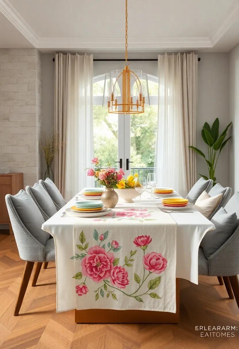 Infuse‍ the spirit of spring into your dining ‍space ‍with⁣ a floral-embroidered‌ runner⁣ and bright, colorful ⁢dishes that ‌inspire happiness
