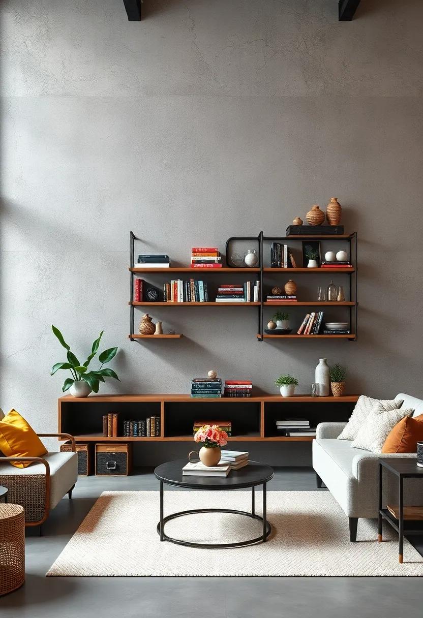 Stacked Metal Beam Inspired Wall Shelves Holding Industrial Books and Curated Collectibles