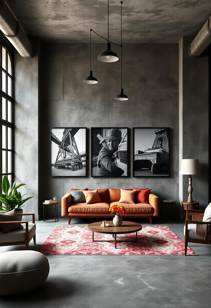 Monochrome Industrial Photographs Displayed on Distressed Concrete Backgrounds to Evoke Nostalgic Charm