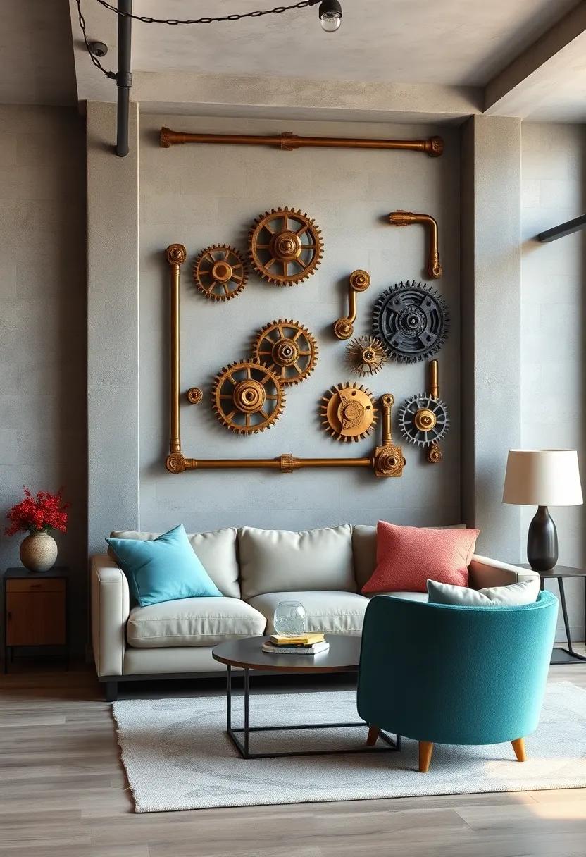 Steampunk Inspired Wall Assemblies Incorporating Brass Gears and Tubing for a Futuristic Nostalgic Look