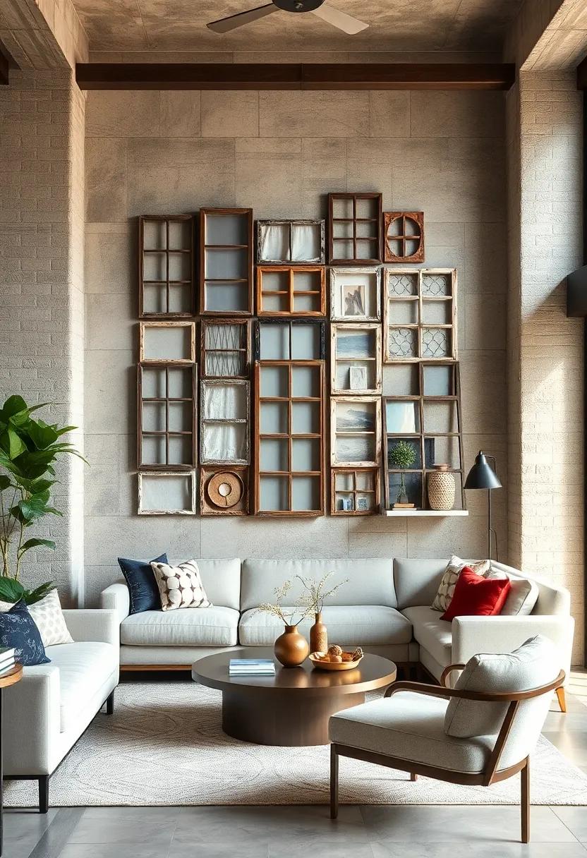 Architectural Salvage Collages Using Old Factory Window Frames and Metal Grills for Textural Richness