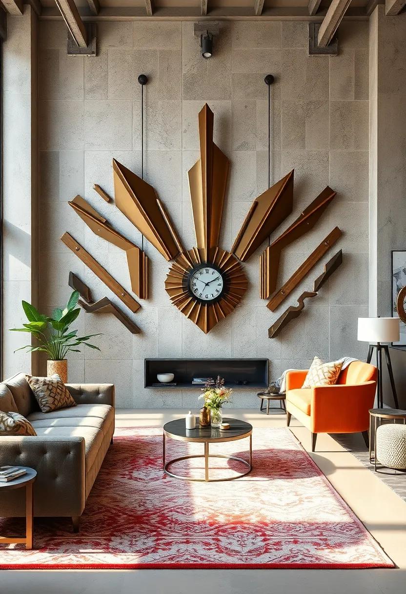 Industrial Art Deco Wall Installations Incorporating Sharp Angles and Metallic Finishes with a Vintage Twist