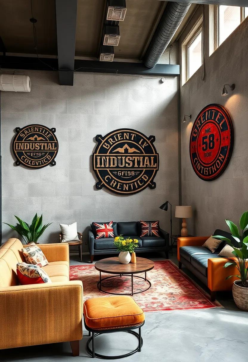 Distressed Metal Signs Featuring Vintage Industrial Logos and Typography for Authentic Wall Decor