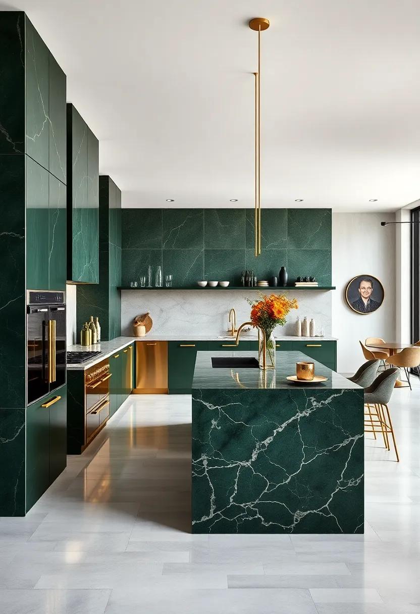 The Timeless Elegance of Deep Forest Green Walls Complemented by Subtle Gold Accents in Luxury Kitchens