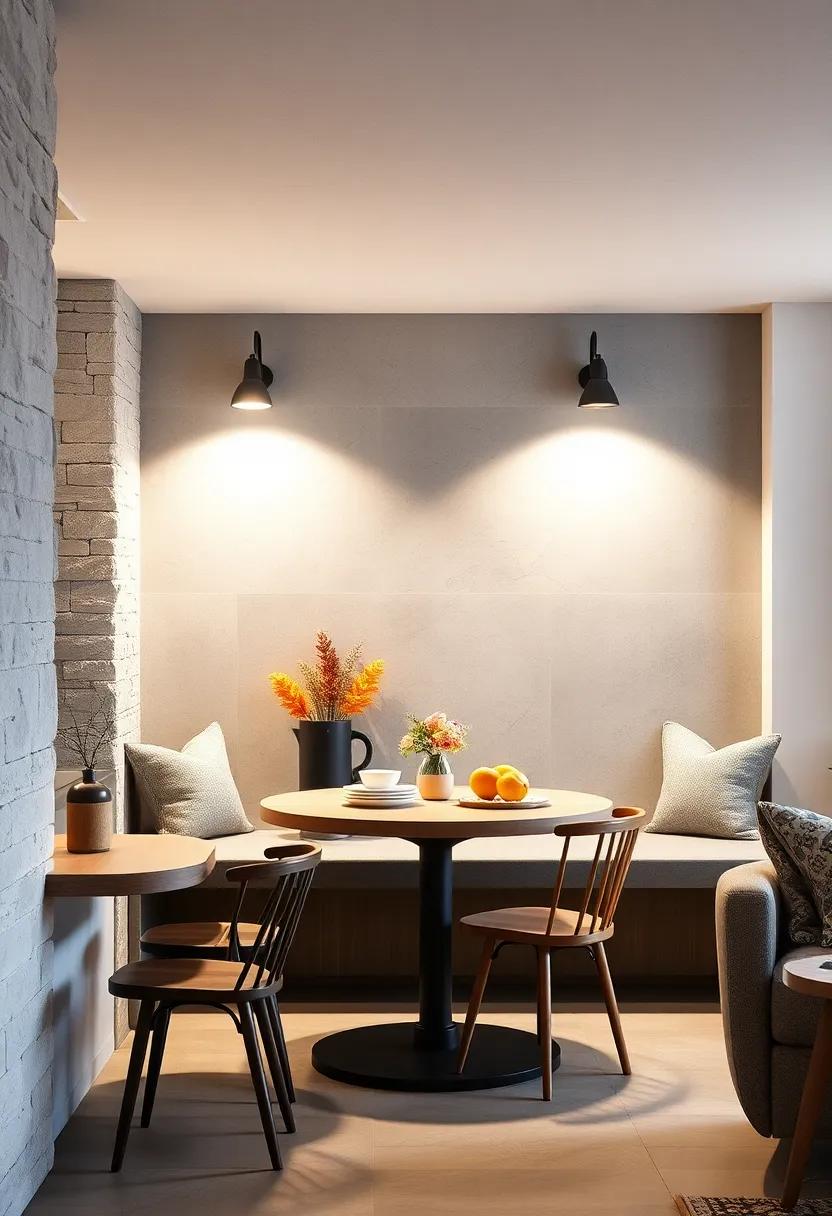 Adjustable Wall Mounted Reading Lights Above a Built-In Kitchen Breakfast Bench Seating Area