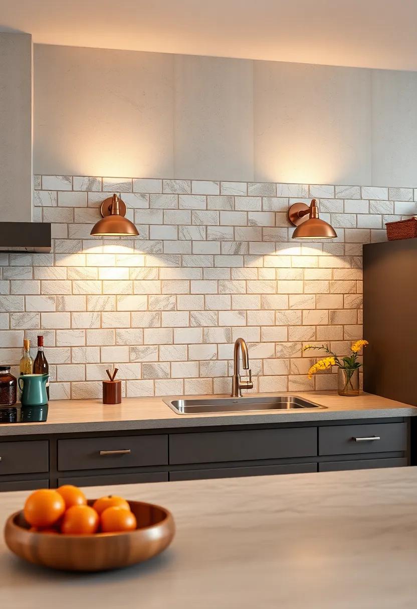 Copper-Finish Wall Sconces Providing Warm Focused Light on a Vintage Tiled Kitchen Wall
