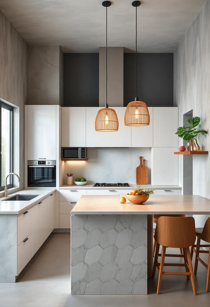 Eco Friendly Bamboo Pendant Lighting Adding Natural Texture and Soft Shadows to a Contemporary Kitchen