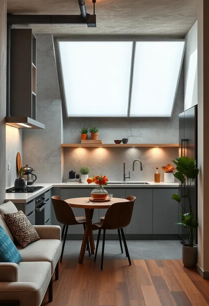 Natural Light Simulation Panels Blending Daylight Tones into a Compact Urban Kitchen Setting