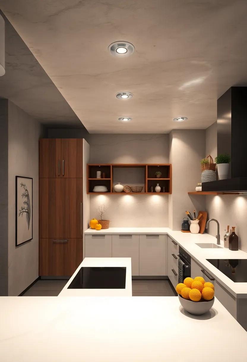 Recessed Ceiling Lights Creating Soft Even Illumination Above Minimalist White Countertops