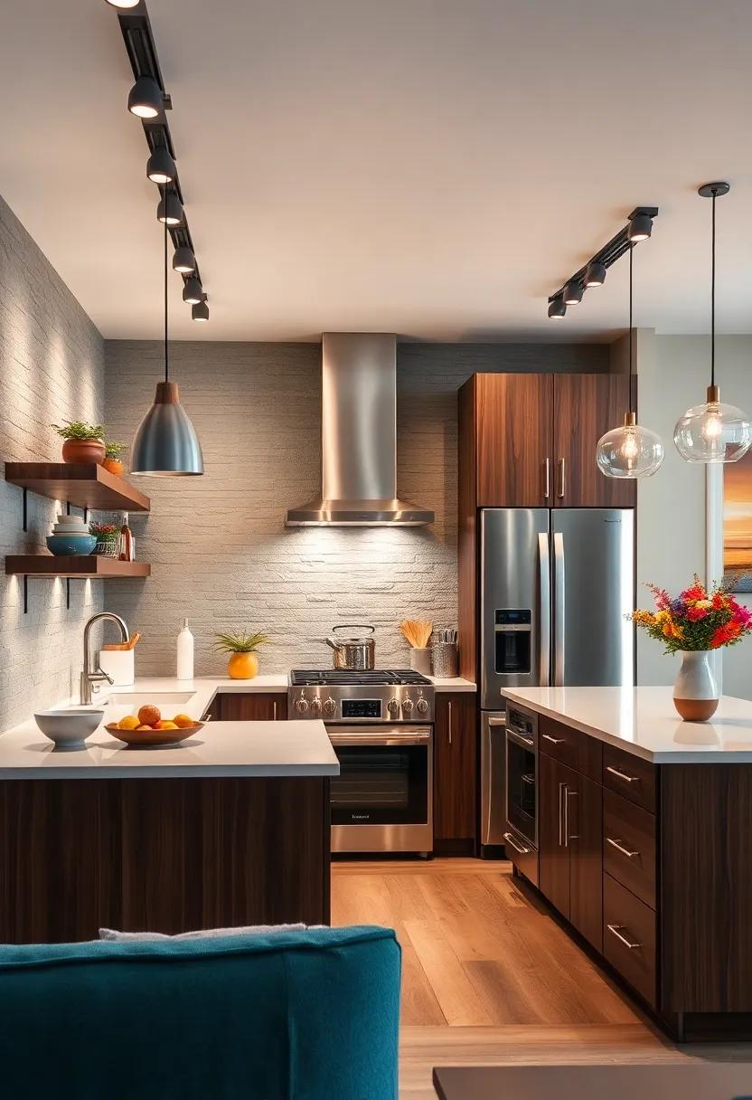 Track Lighting Accentuating Stainless Steel Appliances and Dark Wood Cabinetry With Precision