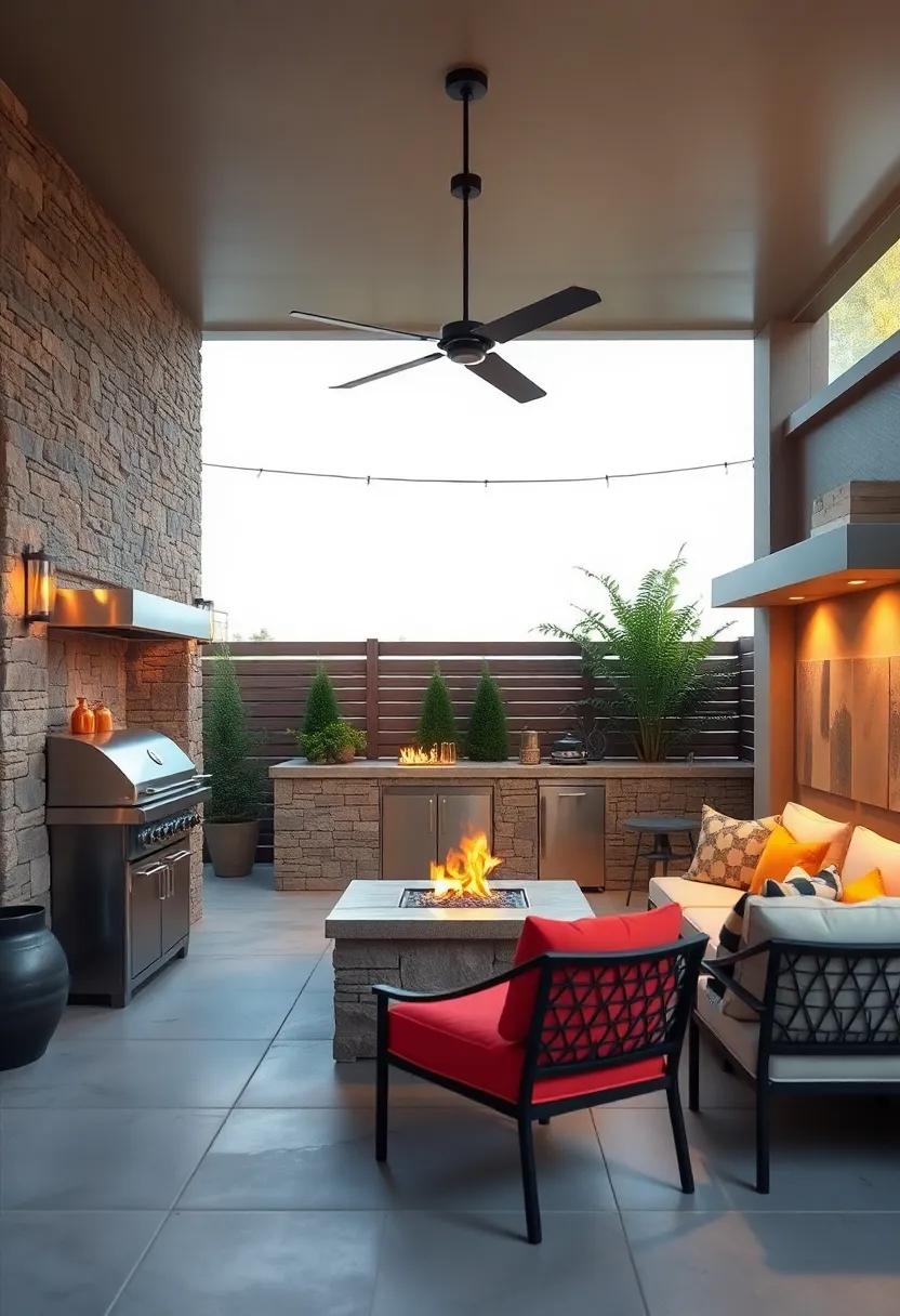 Decorative Fire Glass Accents Integrating Warmth and Charm Around Small Outdoor Cooking Zones