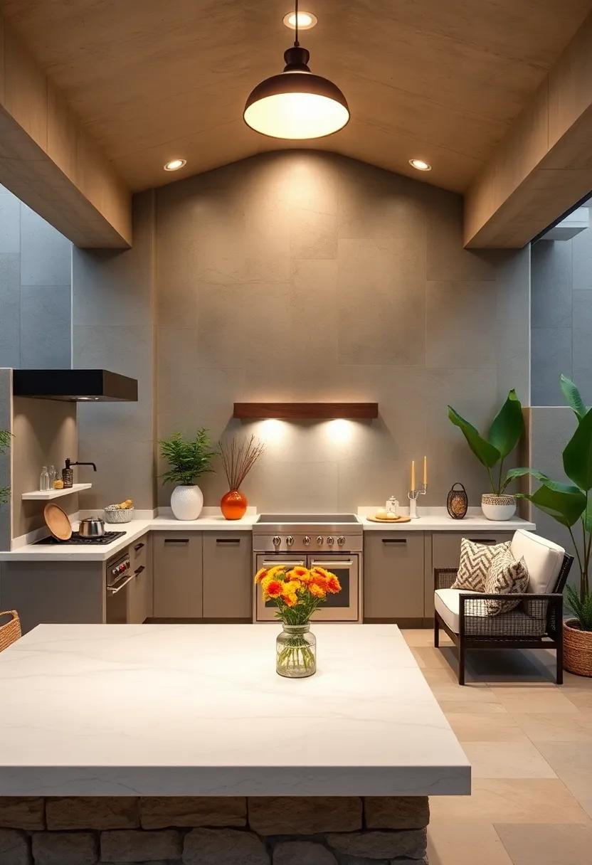 Radiant Quartz Countertops Illuminating Small Outdoor Kitchens with Elegance and Practicality