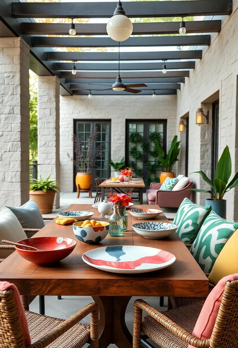 Ceramic Dishes with Abstract Color Splotches for a Contemporary Artisan Vibe on the Patio