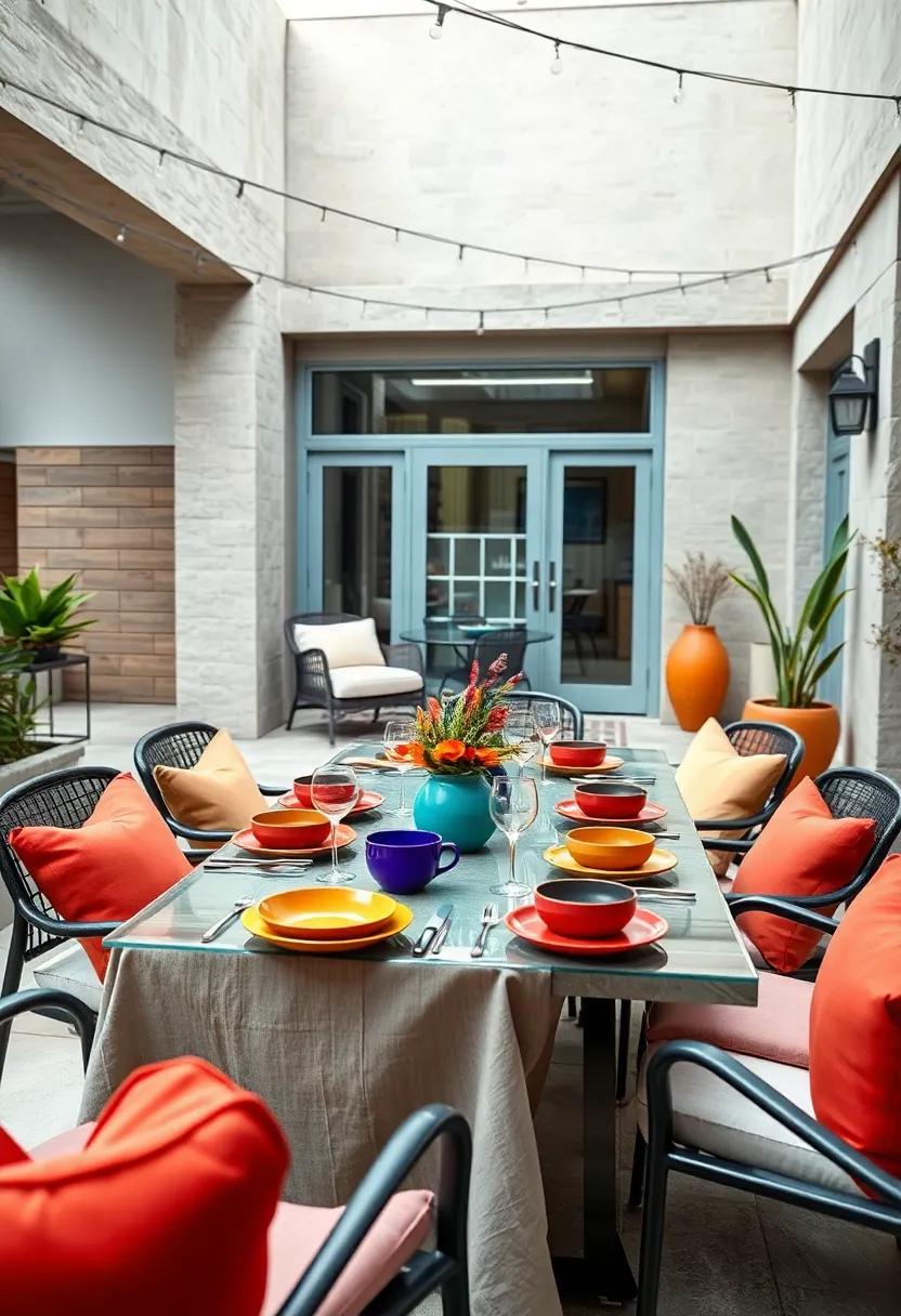 Glossy Finish Tableware Elevating Bold Primary Colors to Create an Energetic Outdoor Dining Scene